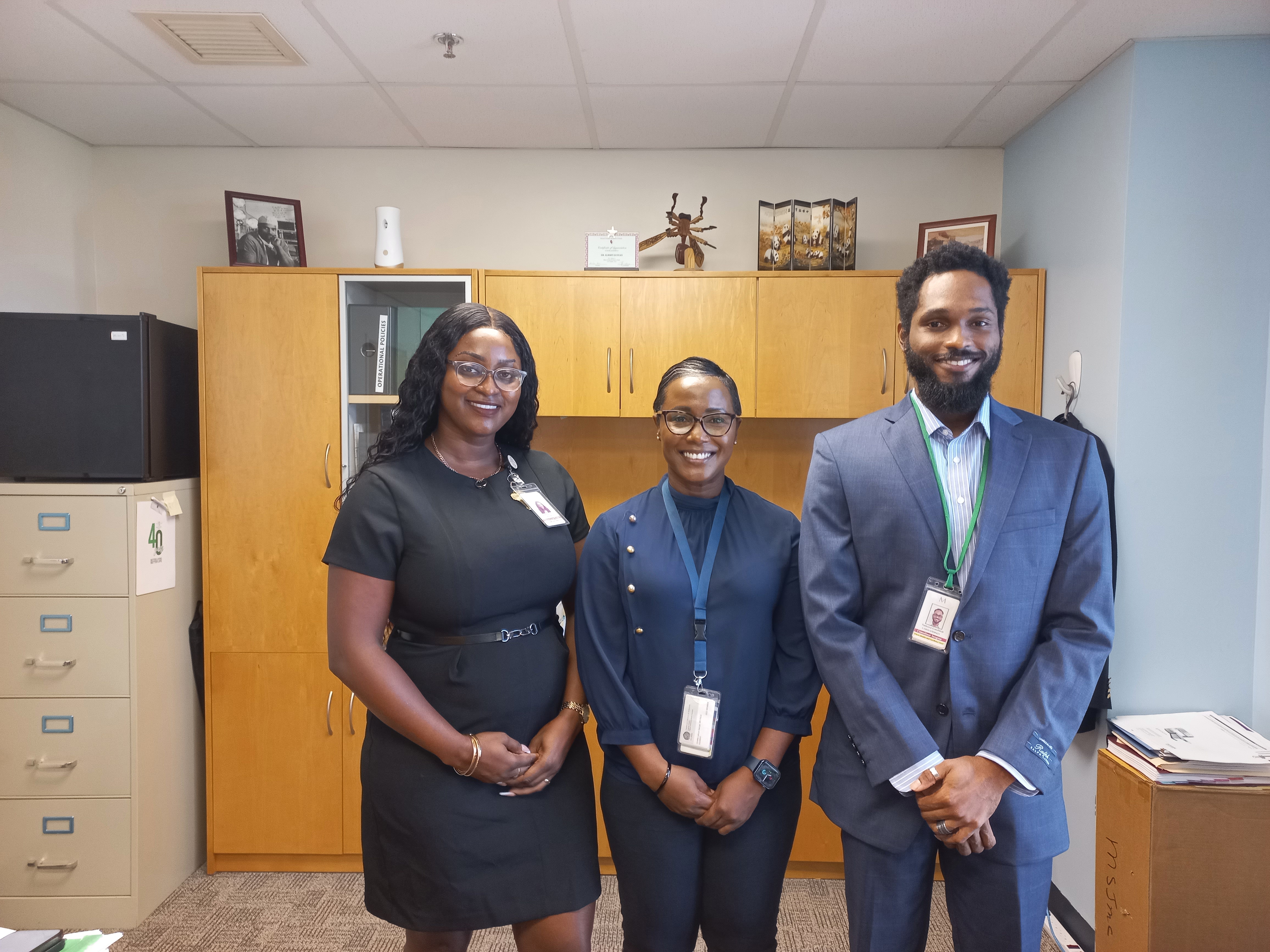 From left to right are Ms. Sequoia Survia, a Clinical Psychologist; Dr. Vonetta George, Chief of Surgery; and Dr. Samora Goodwin, Consultant General Surgeon at the Sir Lester Bird Medical Center (SLBMC).
