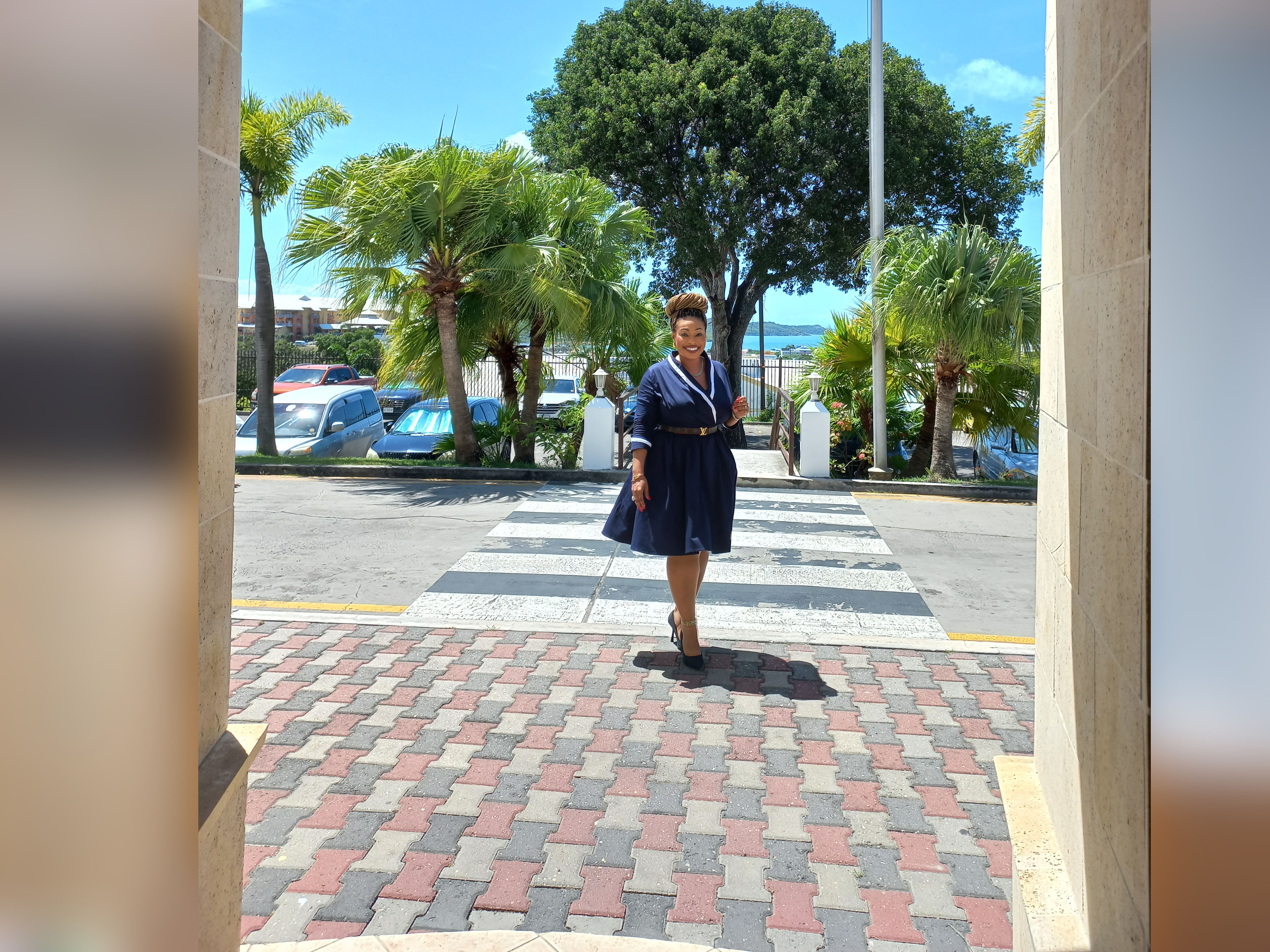 Ms. Joy-Marie King, Director of International Trade within the Ministry of Foreign Affairs following her video recording at the Office of the Prime Minister in Antigua and Barbuda.