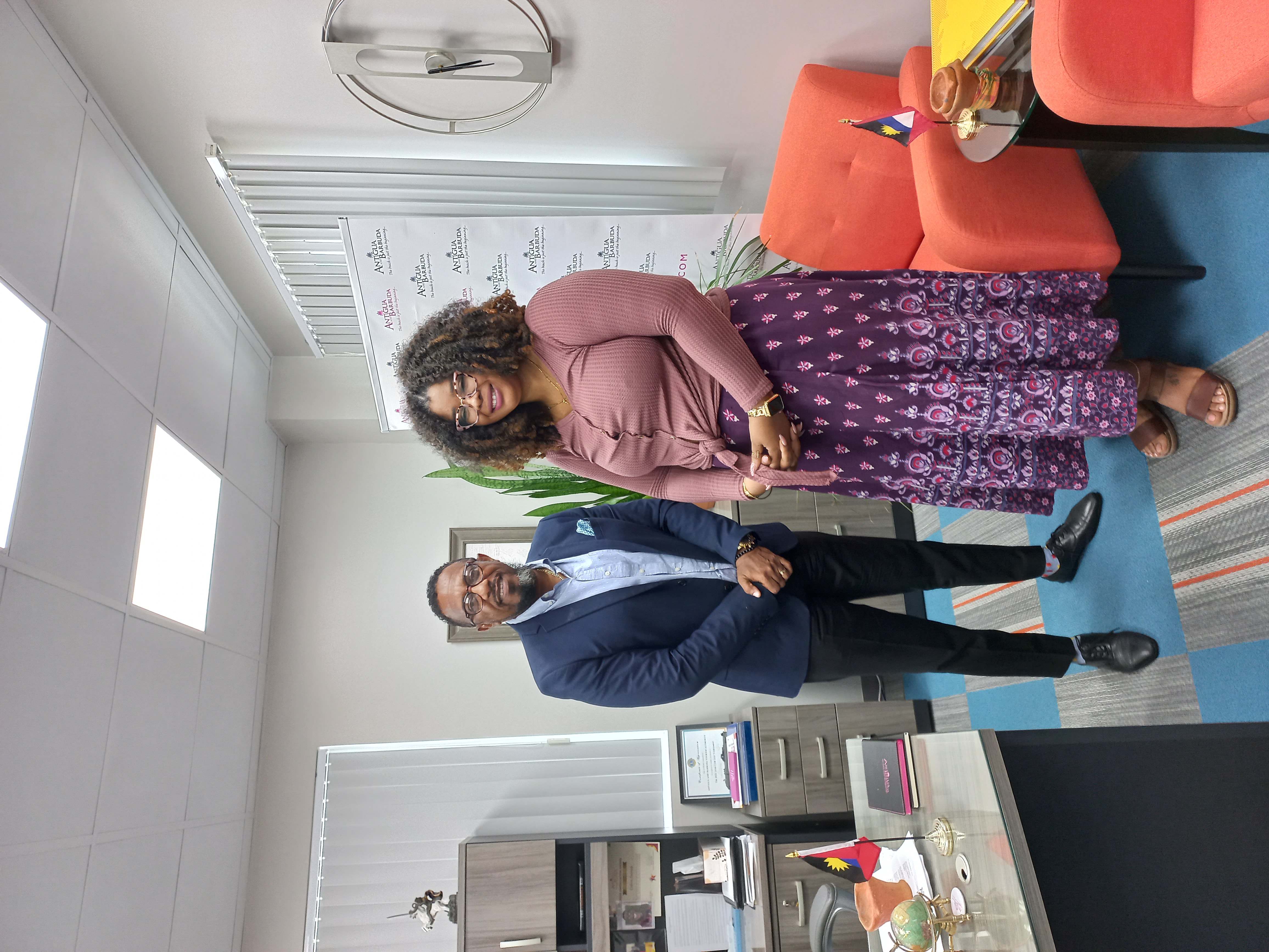 From left to right are Mr. Colin C. James, CEO of the Antigua and Barbuda Tourism Authority and Mrs. Andrea Andrew.