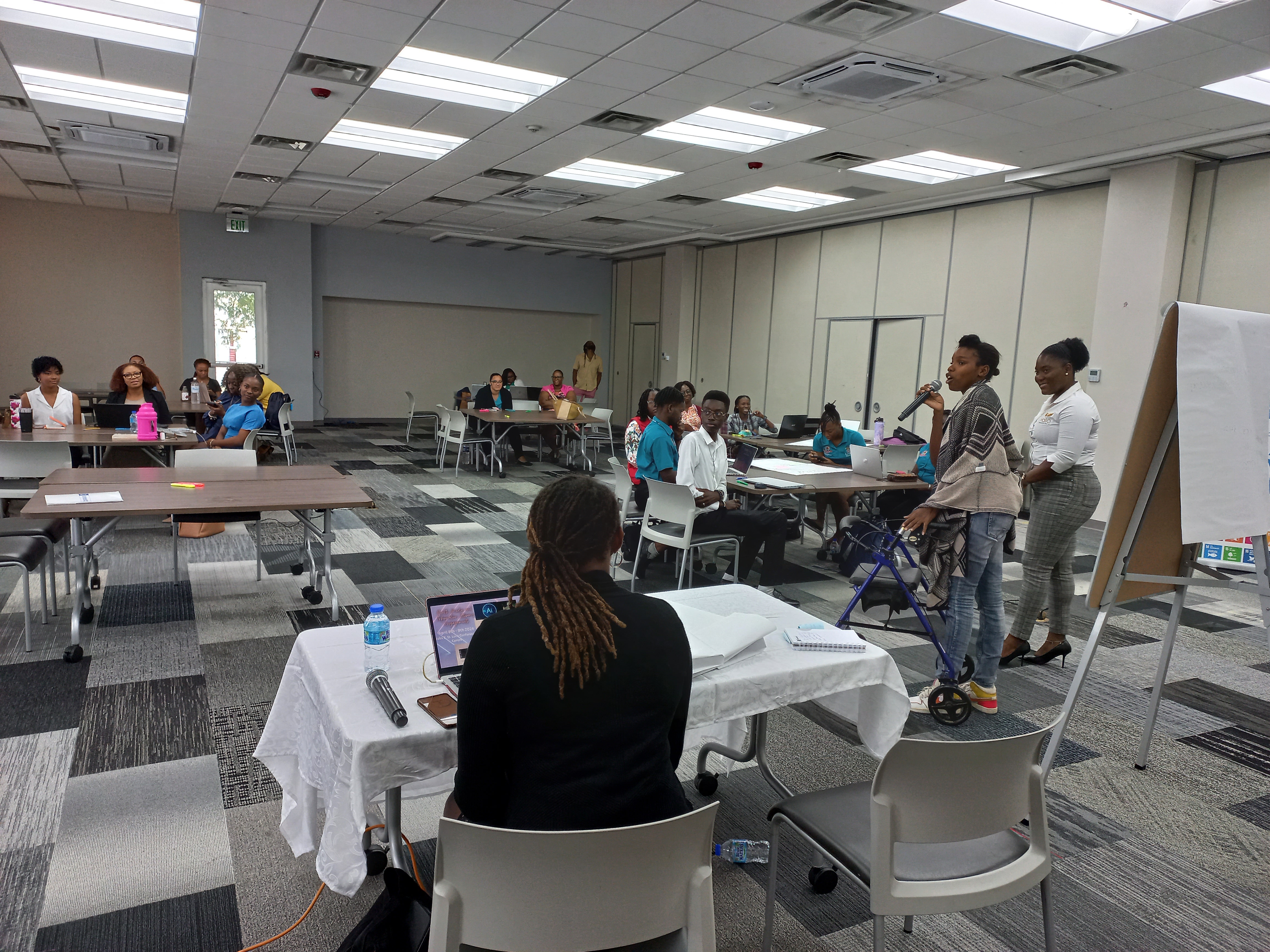 Youth stakeholders present their digital flyer created by his cohort to promote a youth, media and information literacy event.