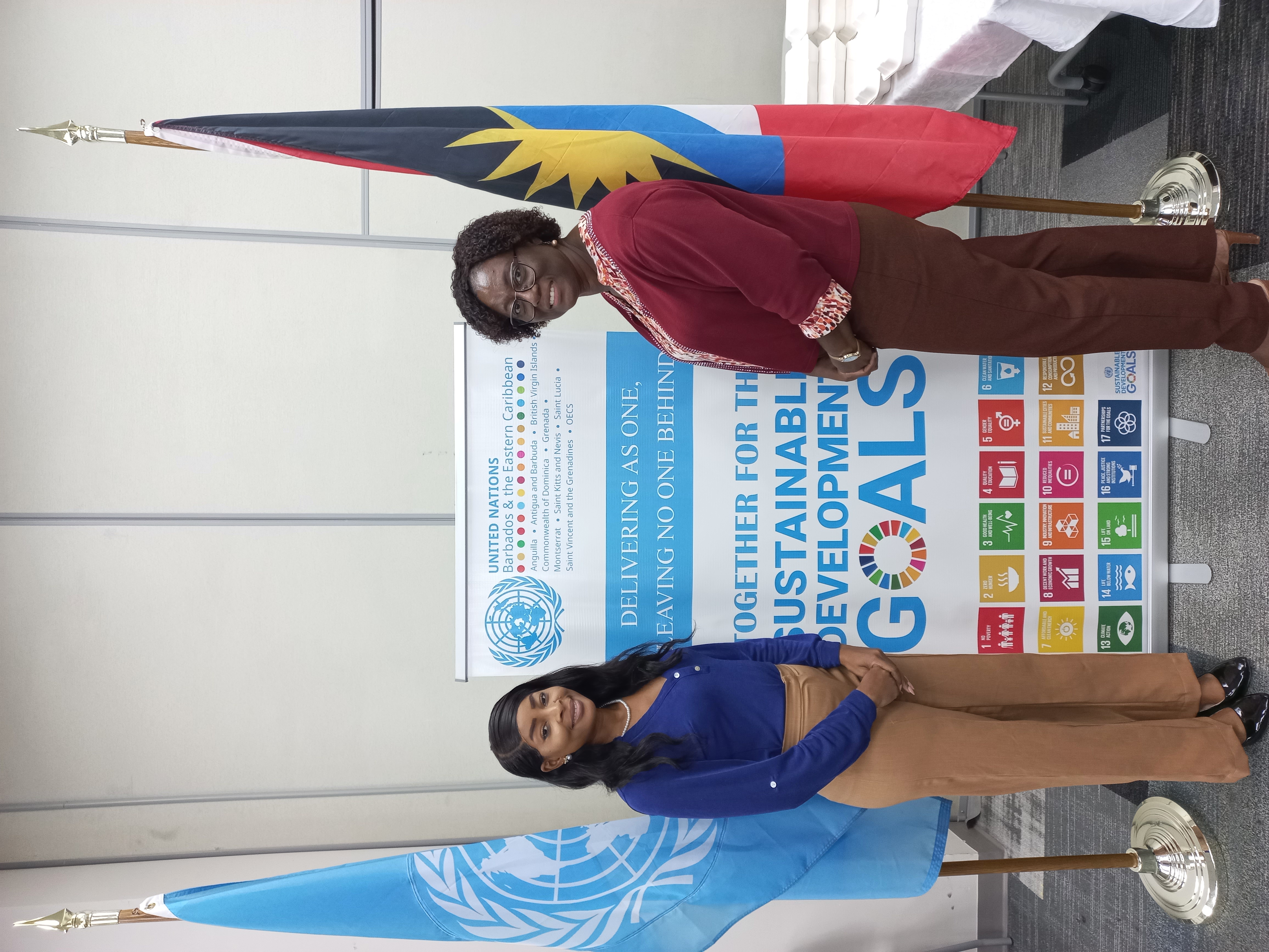 From left to right are Mrs. Shelly Galloway, Education Officer within the Ministry of Education and Ms. Arita Phillip, Associate Programme Specialist for Youth and Digital Transformation (UN Volunteer)